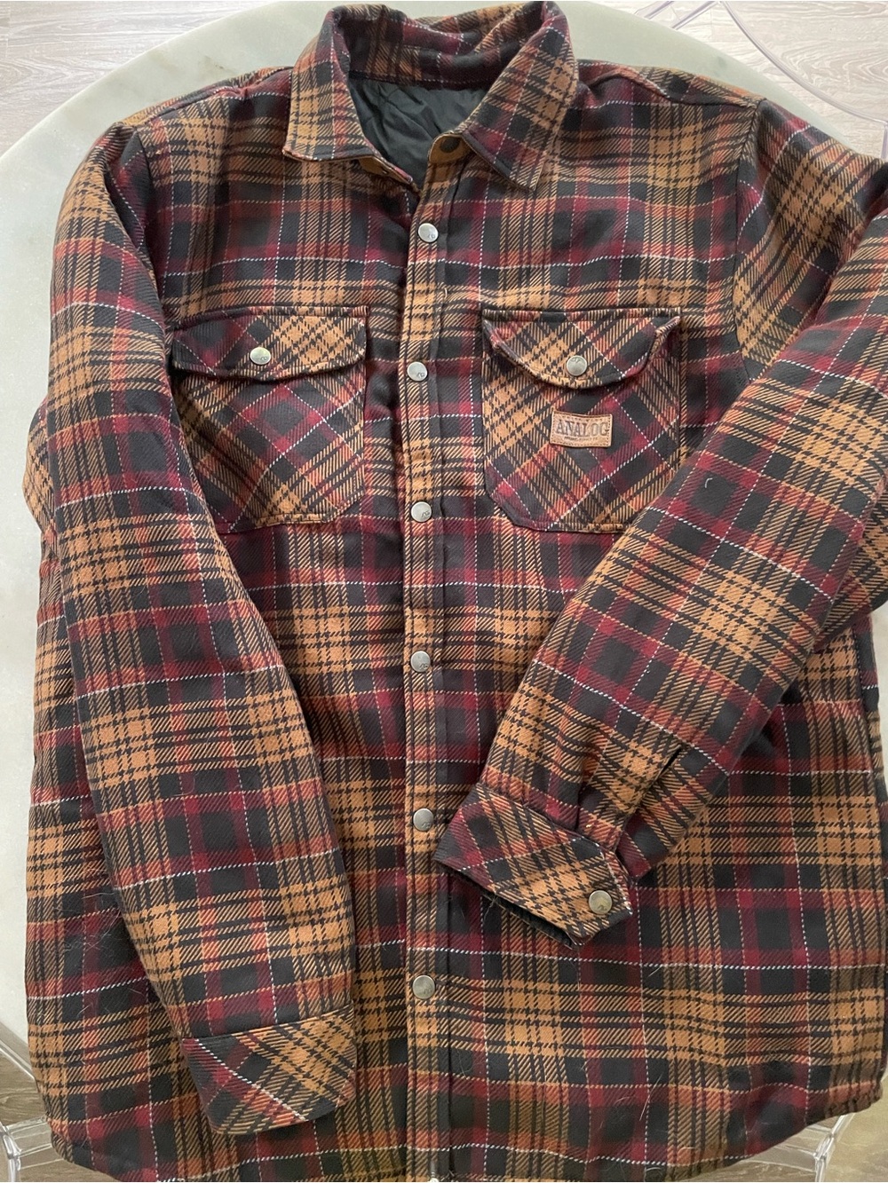 Analog Men’s Red & Brown Plaid Button-Down Shirt Jacket reversible size XL